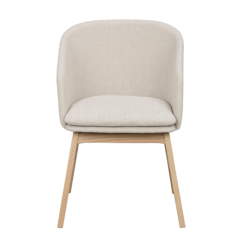 Beige stoppad matstol med träben i ljust trä, modern skandinavisk design