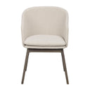 Beige stoppad matstol med träben i mörk ek, modern skandinavisk design