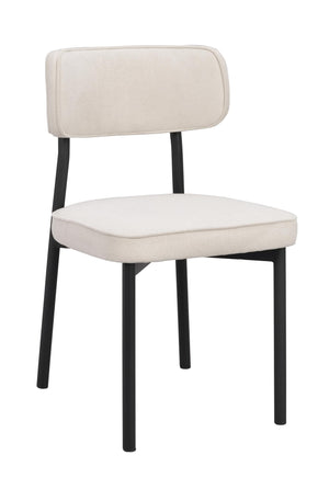 Matstol med beige klädsel och svarta ben i modern design