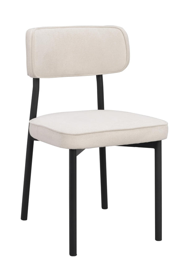 Matstol med beige klädsel och svarta ben i modern design