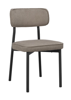 Matstol med beige tyg och svarta ben, modern design med stoppad sits och ryggstöd