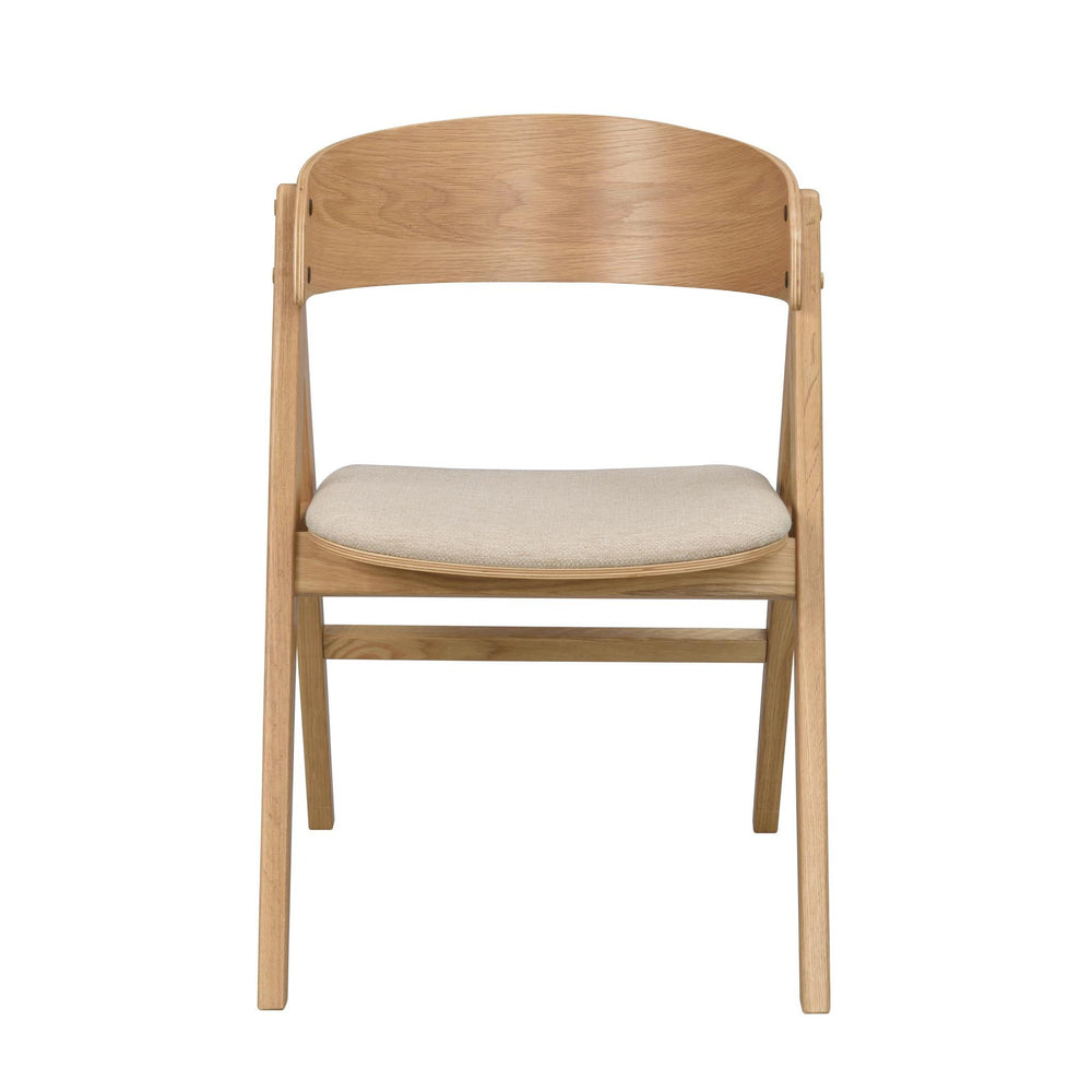 Hopfällbar stol i ek med beige stoppad sits, skandinavisk design