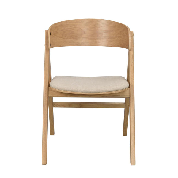 Hopfällbar stol i ek med beige stoppad sits, skandinavisk design