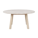 Runt soffbord i ljust trä med tre ben och naturlig trästruktur