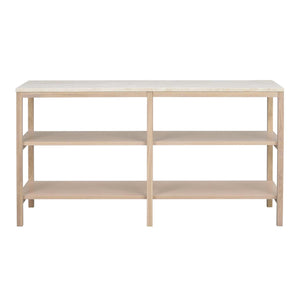 Hylla i ljust trä med tre hyllplan och öppen förvaring i minimalistisk design