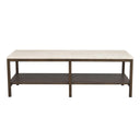 Soffbord med två hyllplan i ljust och mörkt trä med modern design och raka ben