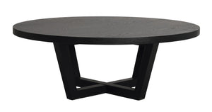 Runt soffbord i svart trä med korslagda ben och modern design