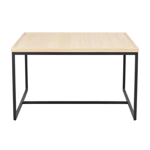 Soffbord med ljus träskiva och svart metallstativ i modern industriell design