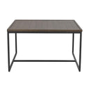 Soffbord med grå träskiva och svart metallstativ i industriell stil