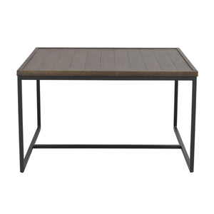 Soffbord med grå träskiva och svart metallstativ i industriell stil