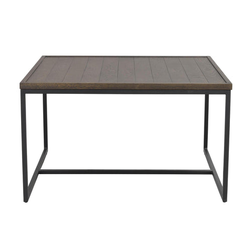 Soffbord med grå träskiva och svart metallstativ i industriell stil