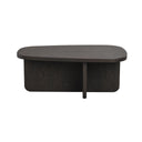 Ovalt soffbord i mörkbetsad ek med rundade hörn och solid konstruktion