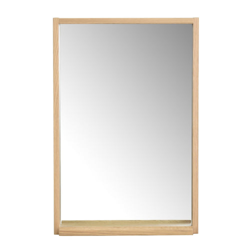 Rektangulär spegel med ljus träram i ek och liten hylla i nederkant