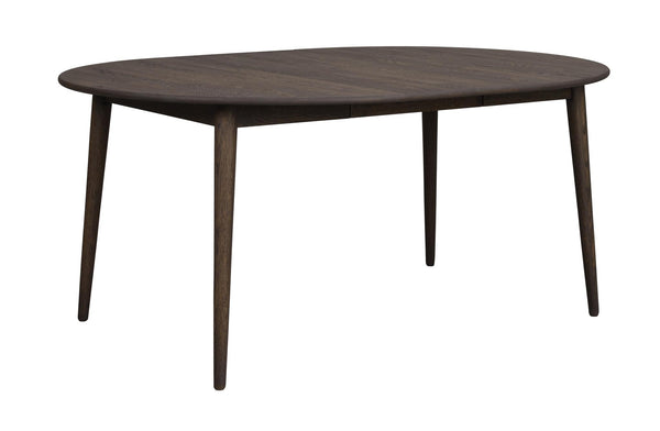 Oval matbord i mörkbetsad ek med fyra ben i skandinavisk design