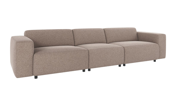 Beige modulsoffa med tre sittplatser och mjuka armstöd i modern design