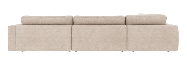Beige modulsoffa med tre sittplatser och löstagbara ryggkuddar, modern design