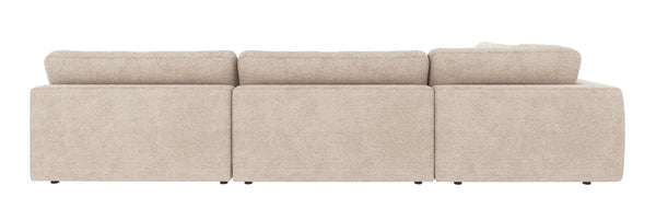 Beige 3-sits modulsoffa med avtagbara ryggkuddar, vy bakifrån