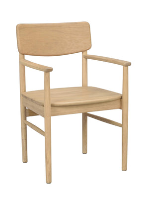 Stol i ljust trä med armstöd och ryggstöd, skandinavisk design för matsal eller kök
