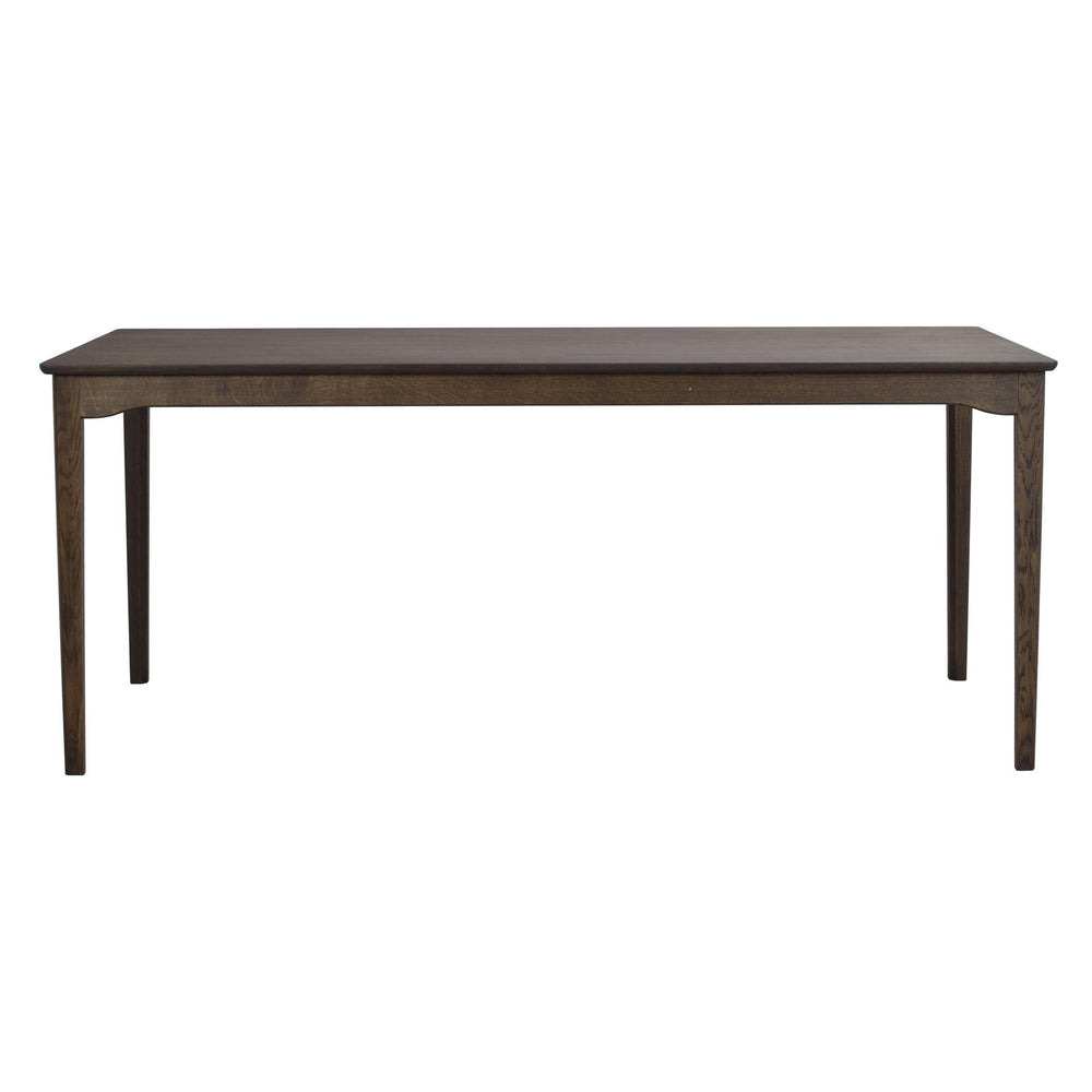 Mörkbrun rektangulärt matbord i trä med fyra ben och elegant enkel design