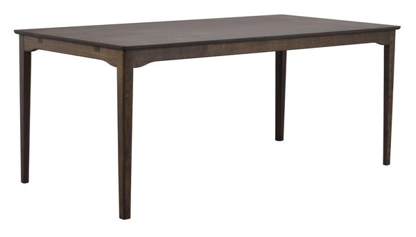 Brunt träbord med raka ben och rektangulär skiva i mörk finish