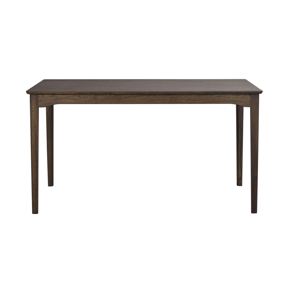 Mörkbrunt träbord med raka ben och rektangulär bordsskiva i klassisk design