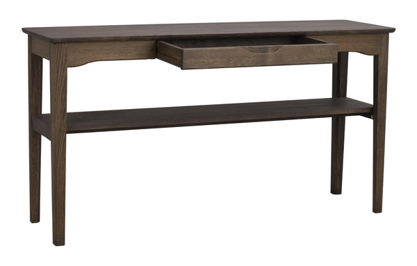 Skrivbord i mörk ek med utdragbar låda och hylla, skandinavisk design