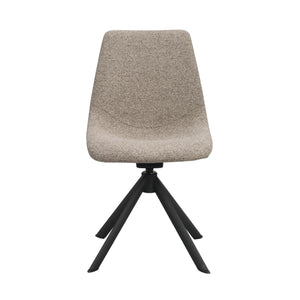 Matstol med beige tyg och svart metallunderrede med fyra ben i pyramid-design