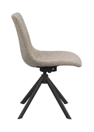 Grå stol med svart metallstativ med fyra ben, sidovy som visar stolens ergonomiska form och justerbar funktion