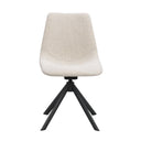 Beige matstol med svart metallunderrede och svängbar funktion, modern design med textilklädsel