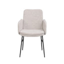 Beige stol med armstöd och svarta metallben, frontvy mot vit bakgrund