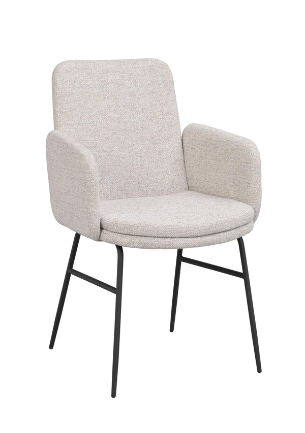 Beige stol med armstöd och svarta metallben i modern design