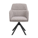 Grå snurrstol med armstöd och svart metallunderrede, frontvy mot vit bakgrund