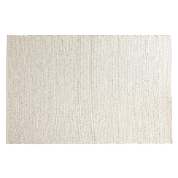 Ljusbeige handvävd ullmatta med naturlig textur och diagonal vävning