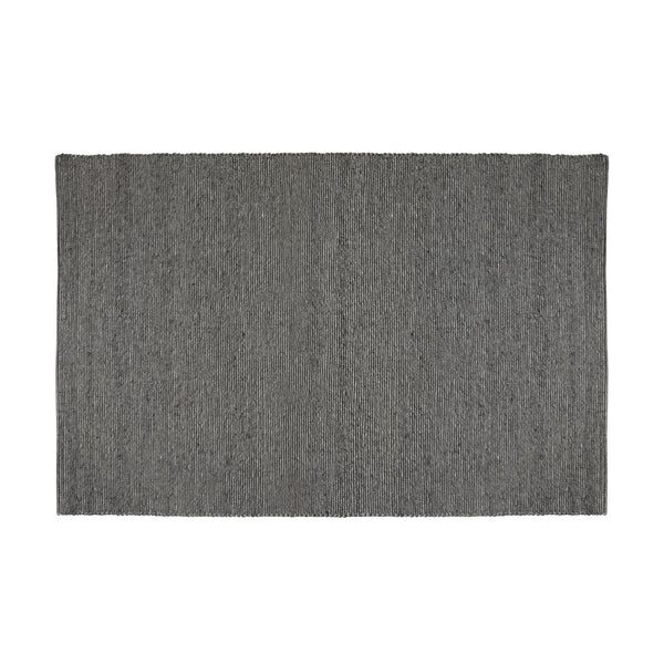 Grå rektangulär tablett i tvättat lin med vertikala räfflor och fransade kanter