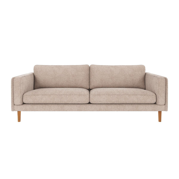 Beige tvåsitssoffa med träben i modern skandinavisk design