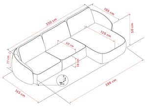 L-formad hörnsoffa med måttangivelser: 320 cm längd, 238 cm bredd, 50 cm höjd, detaljerad teknisk ritning