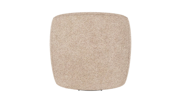 Beige sittpuff med mjuk teddy-textil och rundad fyrkantig form, sedd ovanifrån