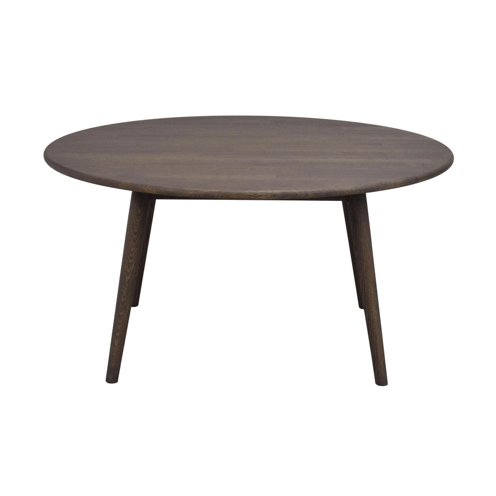 Runt soffbord i mörkbetsad ek med tre ben, skandinavisk design