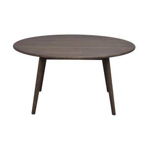 Runt soffbord i mörkbetsad ek med tre ben, skandinavisk design