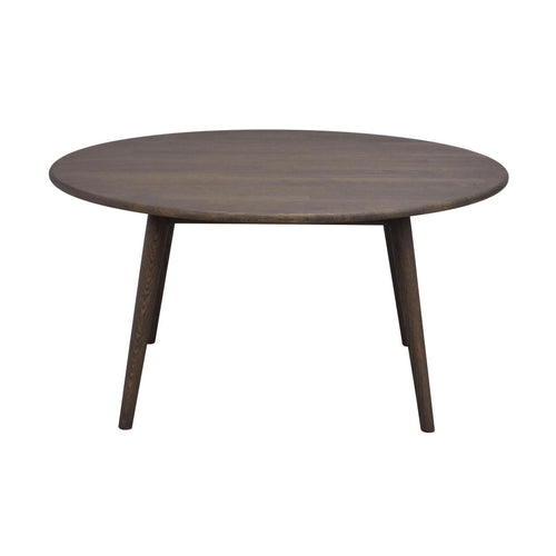 Runt soffbord i mörkbetsad ek med tre ben, skandinavisk design