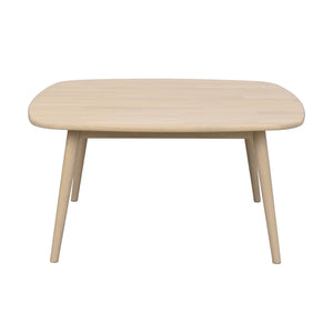 Runt soffbord i ljust trä med fyra ben och naturlig träyta, modern skandinavisk design