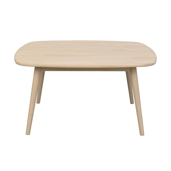 Runt soffbord i ljust trä med fyra ben och naturlig träyta, modern skandinavisk design