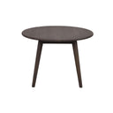 Runt soffbord i mörkbrun ek med tre ben i skandinavisk design