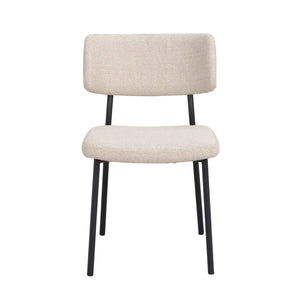 Beige stol med svarta ben och stoppad sits och ryggstöd i bouclé-tyg