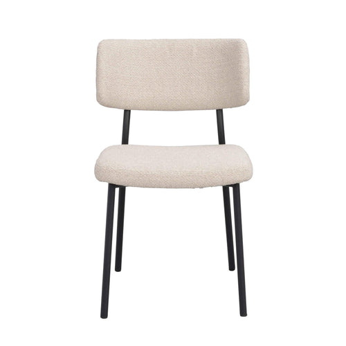 Beige stol med svarta ben och stoppad sits och ryggstöd i bouclé-tyg