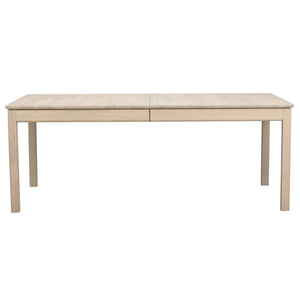 Bänk med stoppad sits i beige tyg och ljust trä, perfekt för matbord eller hall