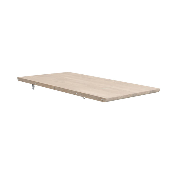 Väggmonterad hylla i ljust trä med synliga fästen, rektangulär design för modern förvaring