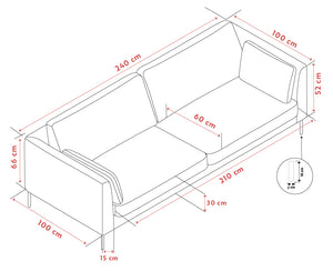 Sängmått och dimensioner för enkelsäng 100x210 cm med sidohöjd 52 cm och armstöd