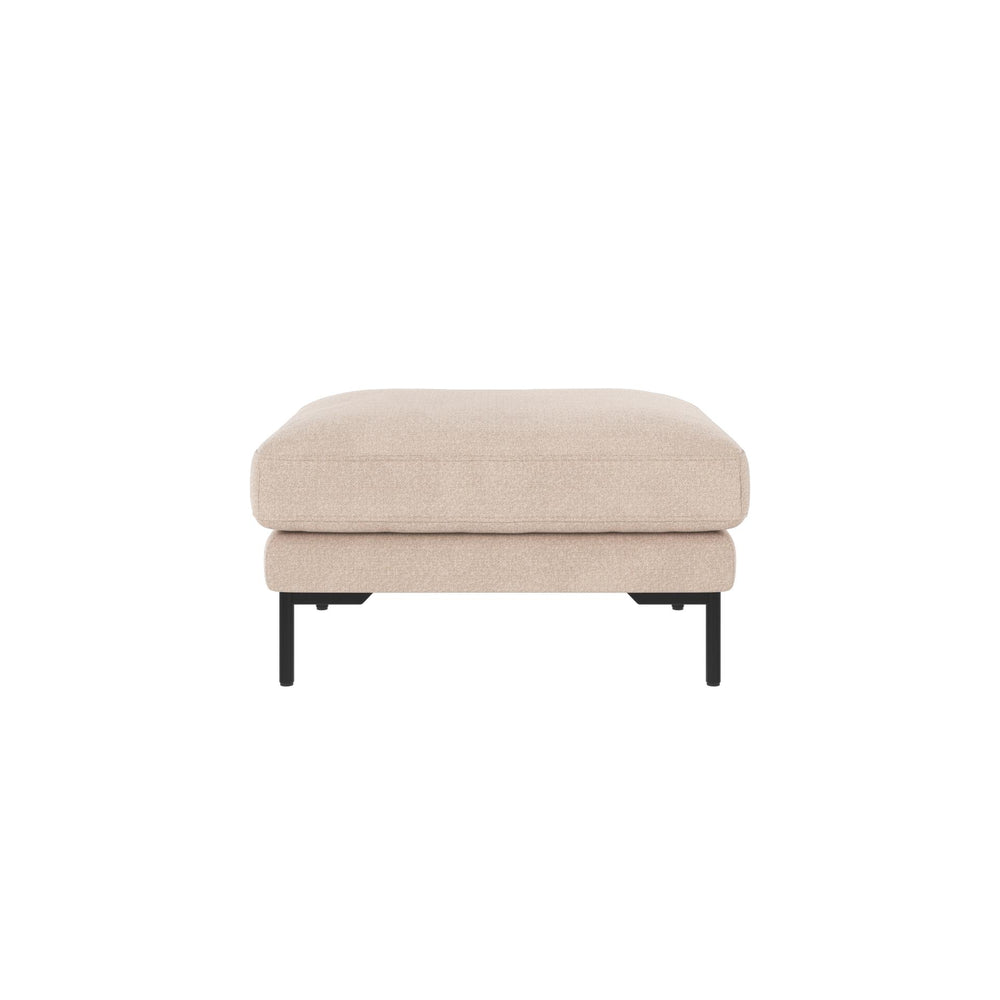 Beige sittpuff med svarta metallben, modern design med mjuk klädsel och raka linjer