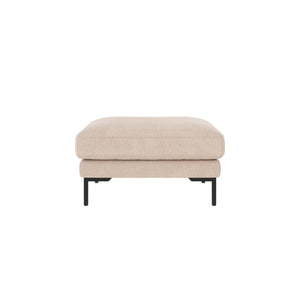 Beige sittpuff med svarta metallben, modern design med mjuk klädsel och raka linjer